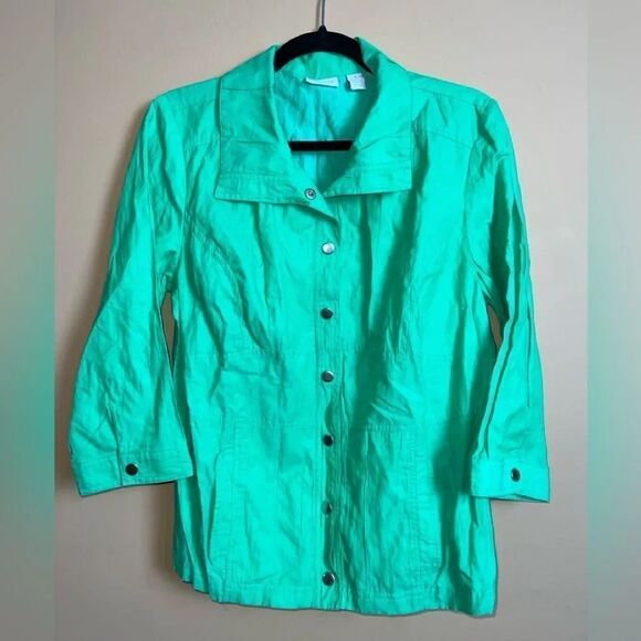 Chico’s Zenergy Kelly Green Button Snap Up Blouse Size 1 Medium - Picture 1 of 5